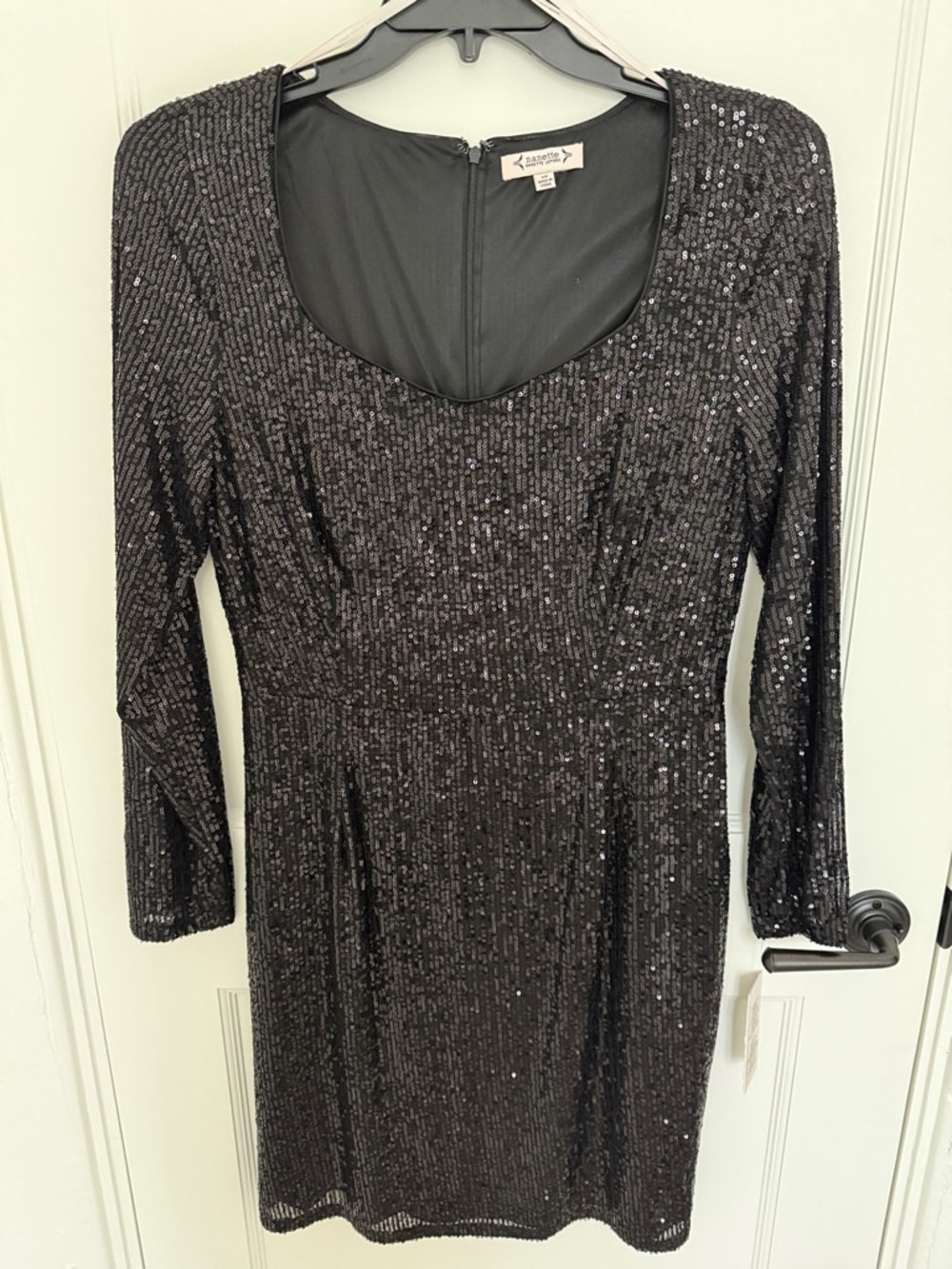 Nanette Lepore Black Sequin Long Sleeve Scoop-Neck Dress